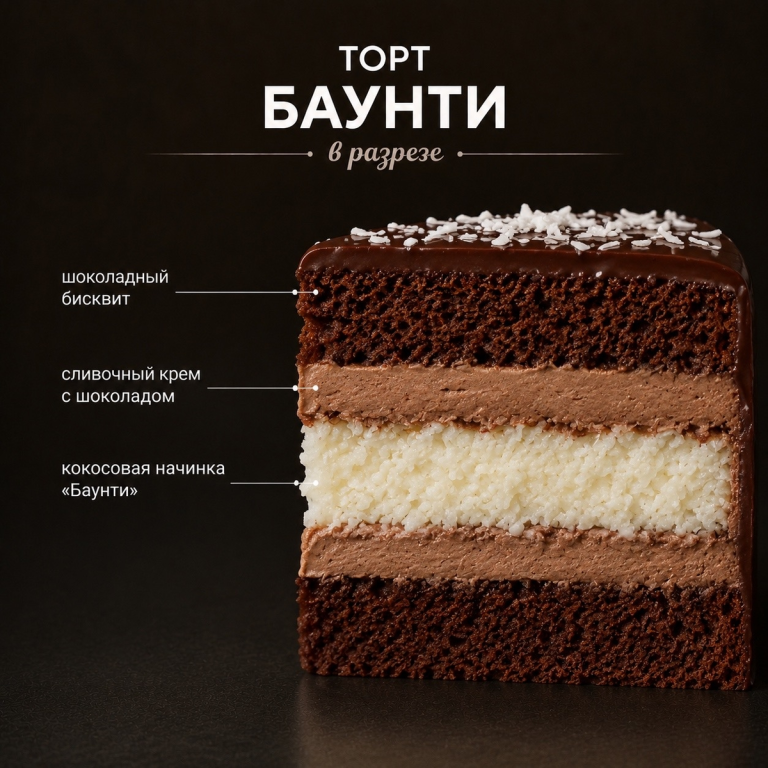 Шоколадный бенто-торт с кокосовой начинкой