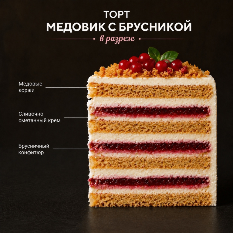 Медовый торт с брусничной начинкой