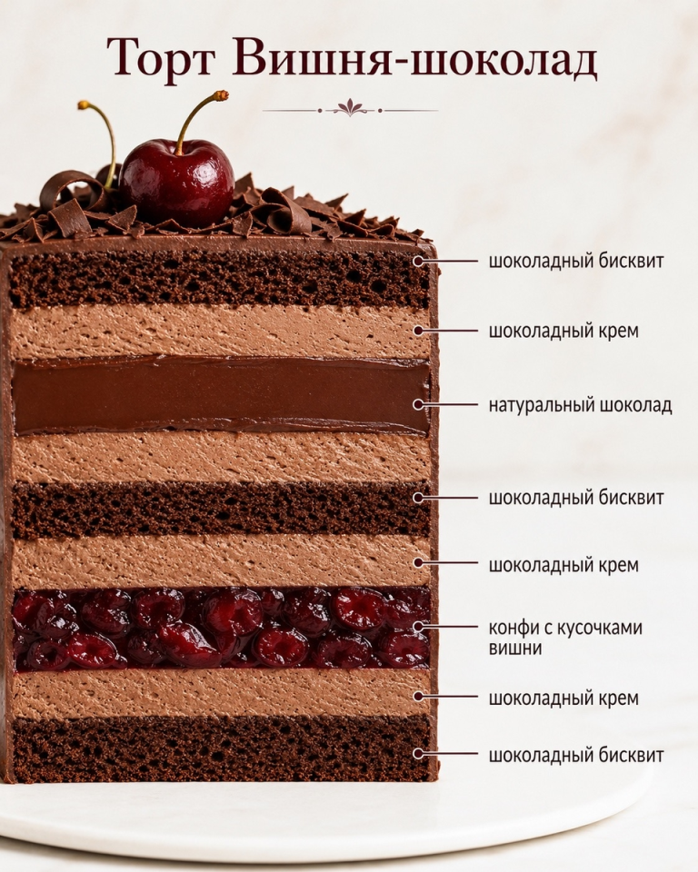 Шоколадный торт с вишнёвой начинкой
